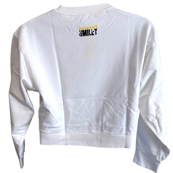 DESIGUAL Amazonas White Smiley Sweatshirt Rave Culture Cropped Relaxed Sz L NWT - Picture 5 of 13